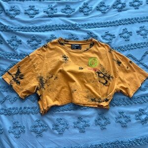 Vintsol Mustard Tie-Dye Cropped Tee with Green Logo